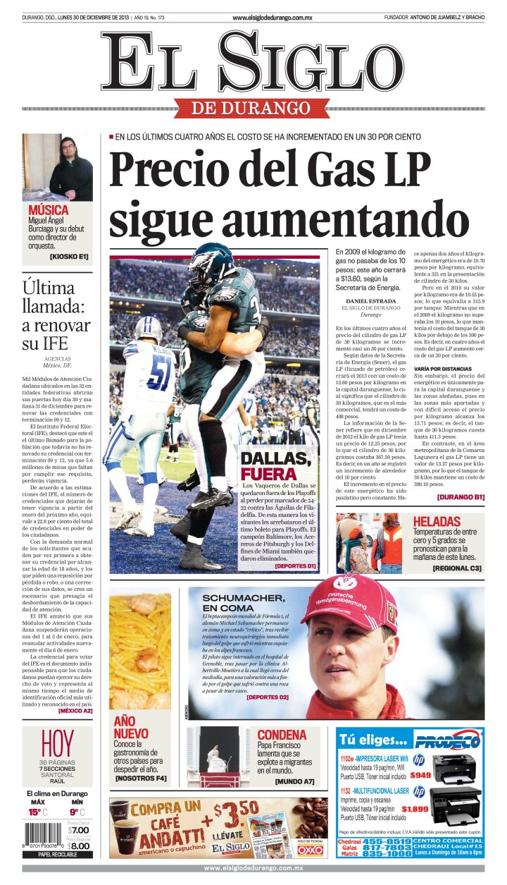 Edición impresa de El Siglo de Durango, lunes 15 de abril de 2024