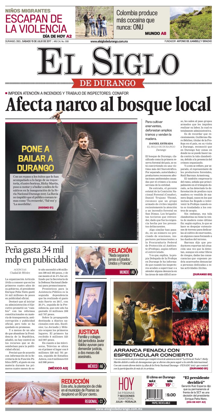 Edición impresa de El Siglo de Durango, jueves 25 de abril de 2024