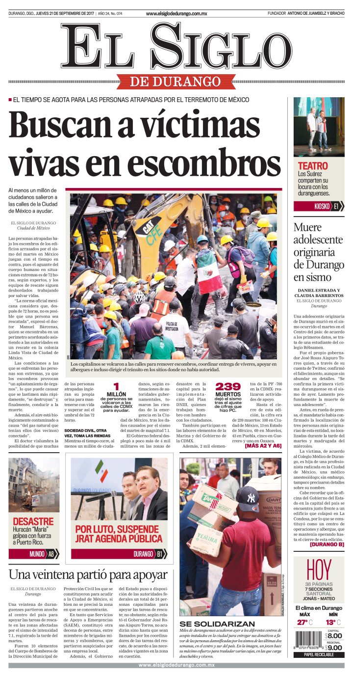 Edición impresa de El Siglo de Durango, jueves  2 de mayo de 2024