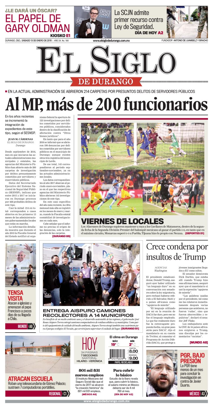 Edición impresa de El Siglo de Durango, jueves 18 de abril de 2024