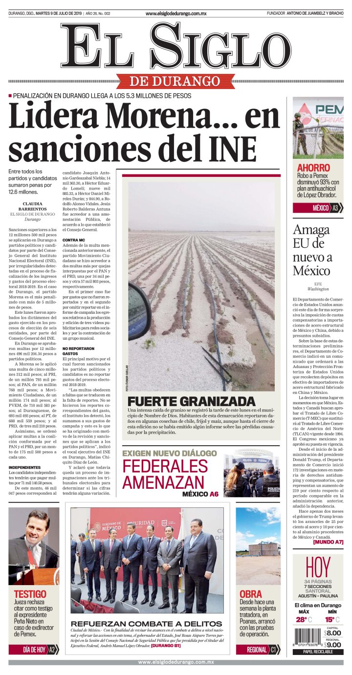 Edición impresa de El Siglo de Durango, viernes  3 de mayo de 2024