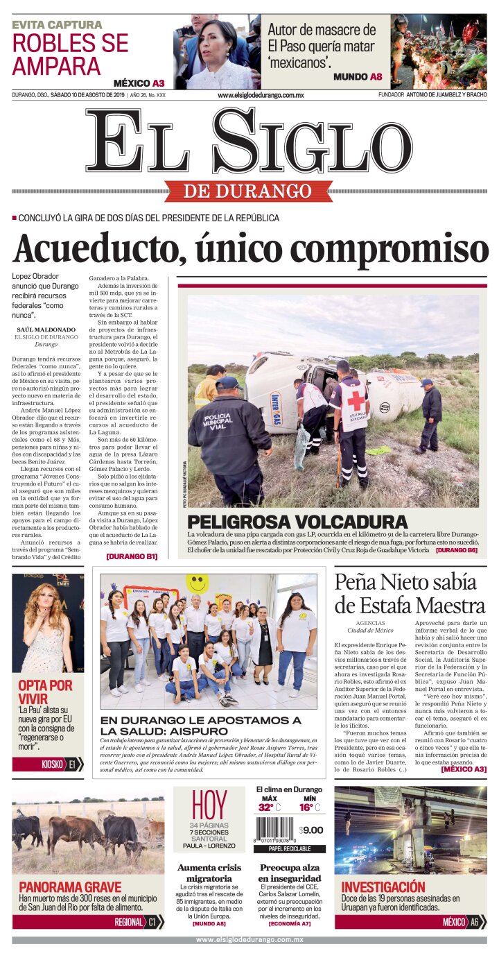 Edición impresa de El Siglo de Durango, sábado  4 de mayo de 2024