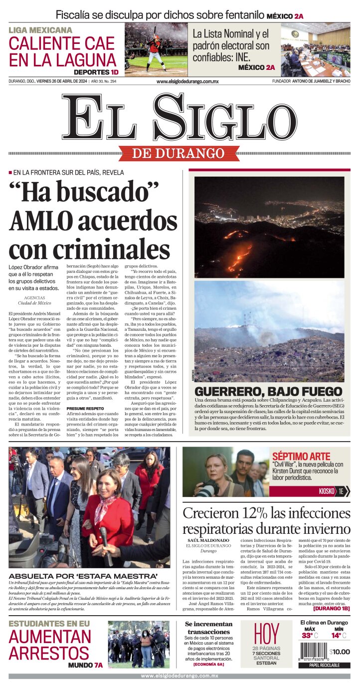 Edición impresa de El Siglo de Durango, martes  7 de mayo de 2024