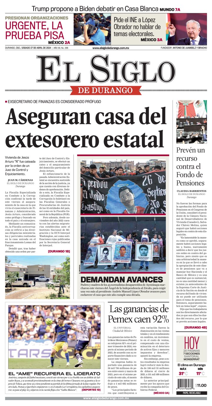 Edición impresa de El Siglo de Durango, jueves  9 de mayo de 2024