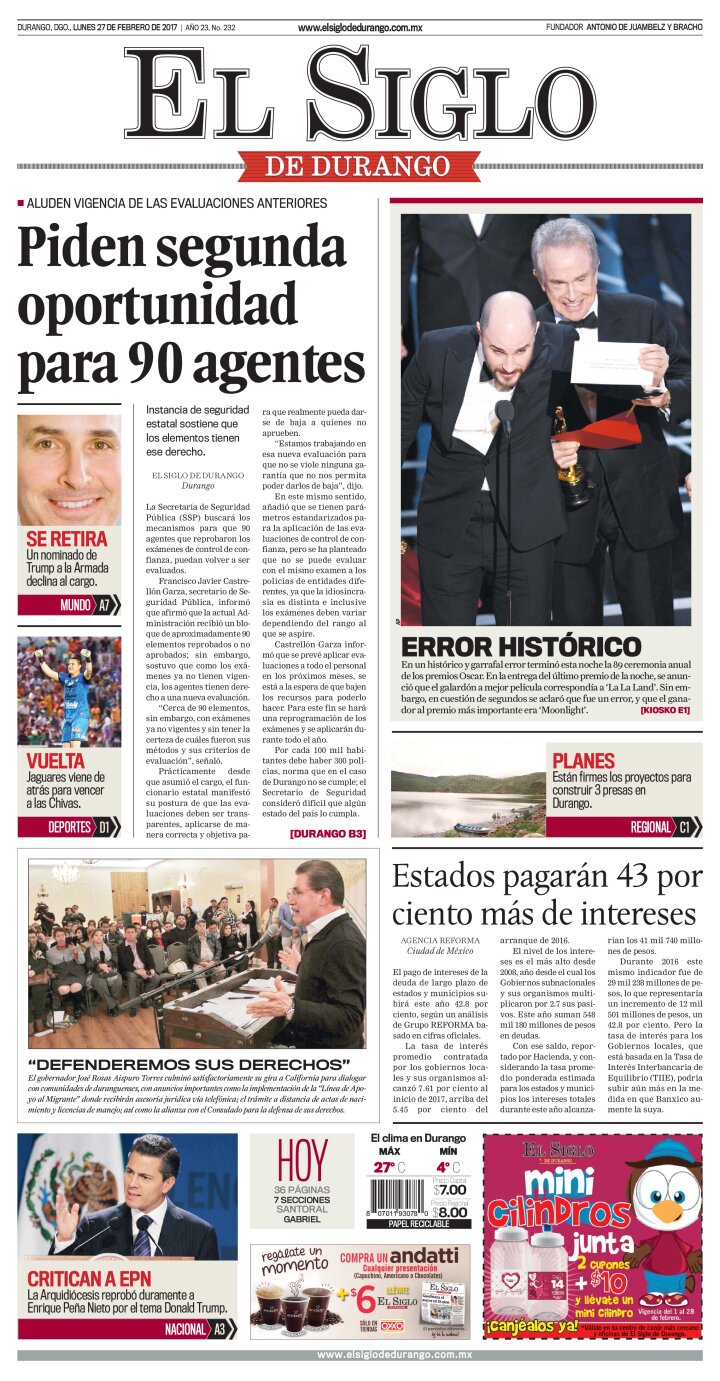 Edición impresa de El Siglo de Durango, martes  7 de mayo de 2024