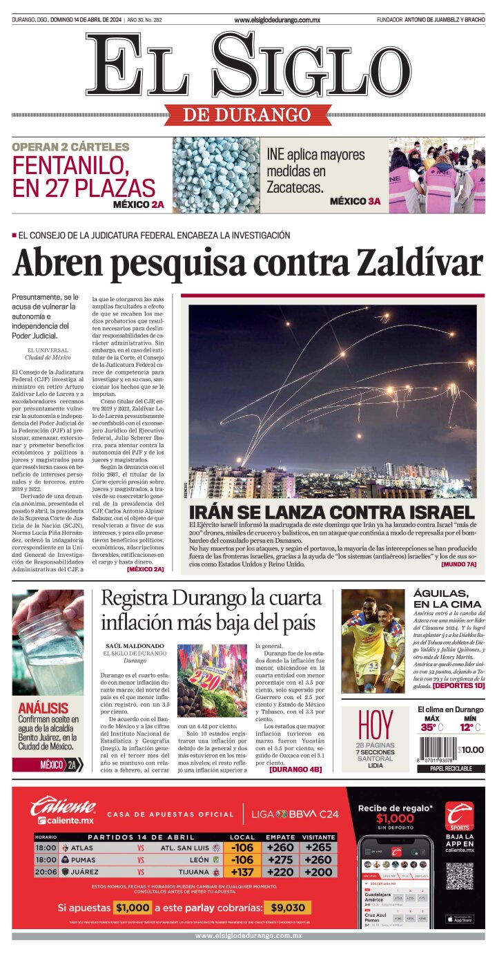 Edición impresa de El Siglo de Durango, martes 30 de abril de 2024