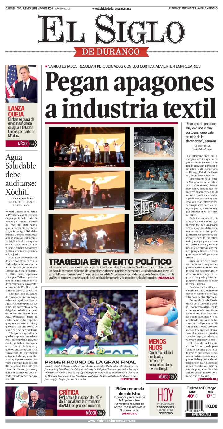 Edición impresa de El Siglo de Durango, domingo 16 de junio de 2024