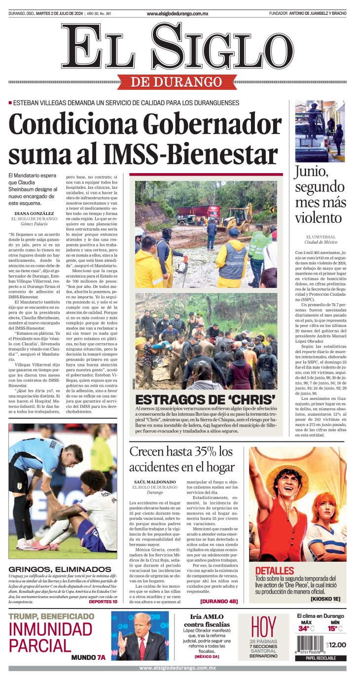 Edición impresa de El Siglo de Durango, martes  2 de julio de 2024